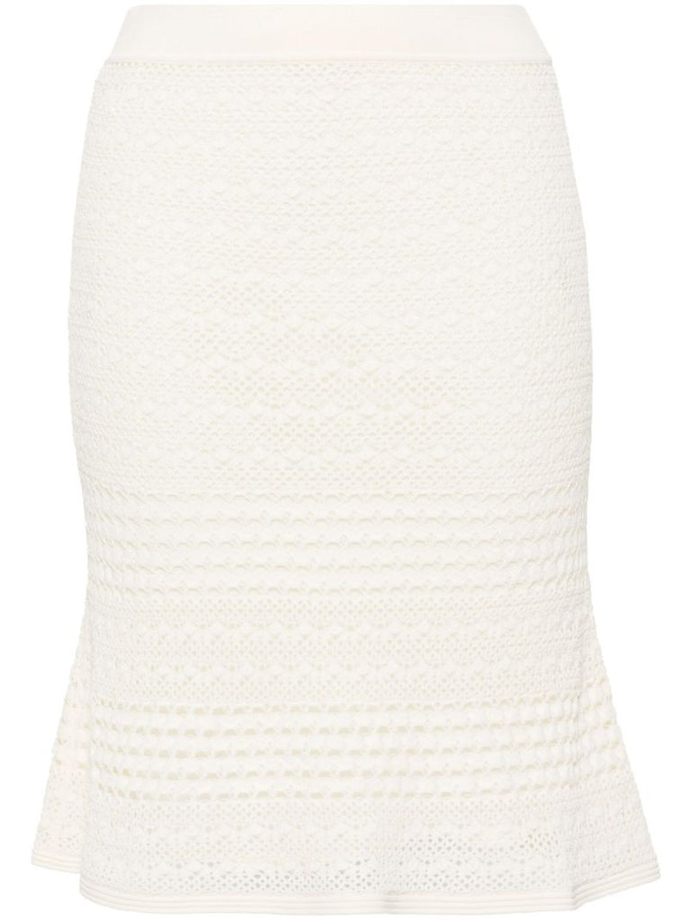 Neutral Open-knit High-waist Skirt