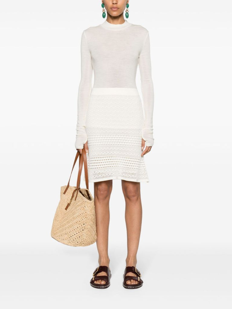 Neutral Open-knit High-waist Skirt