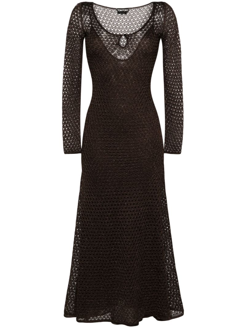 Brown Open-knit Lurex Maxi Dress