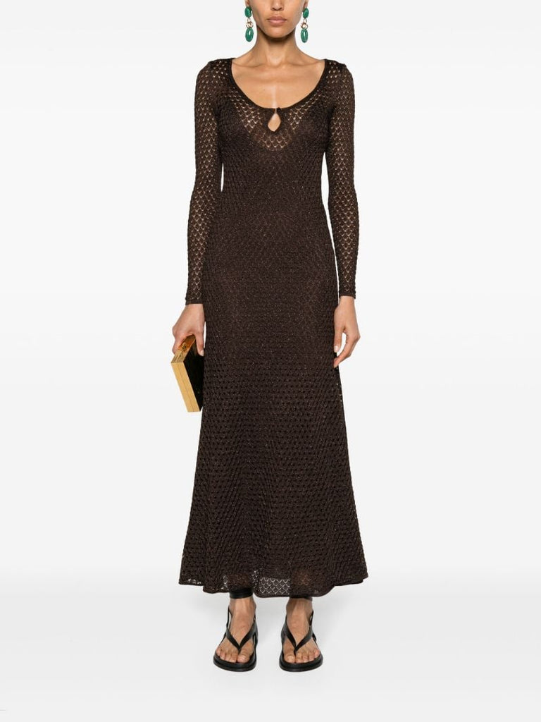 Brown Open-knit Lurex Maxi Dress