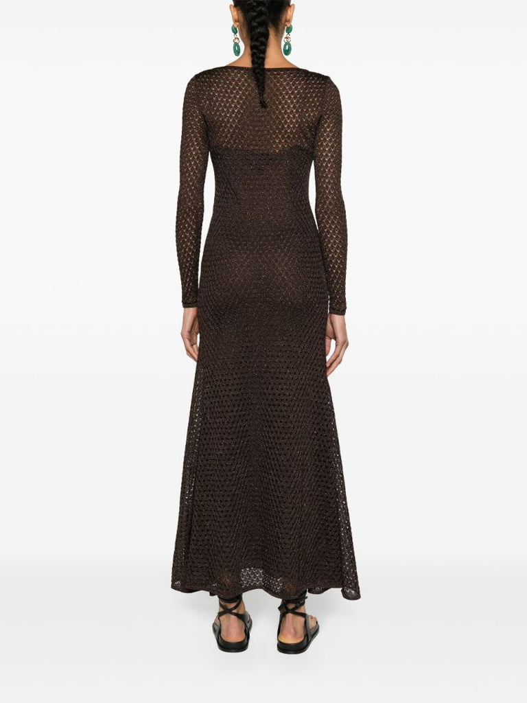 Brown Open-knit Lurex Maxi Dress