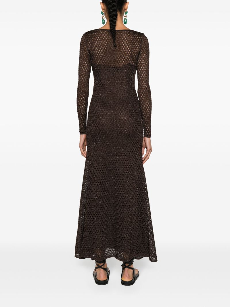 Brown Open-knit Lurex Maxi Dress
