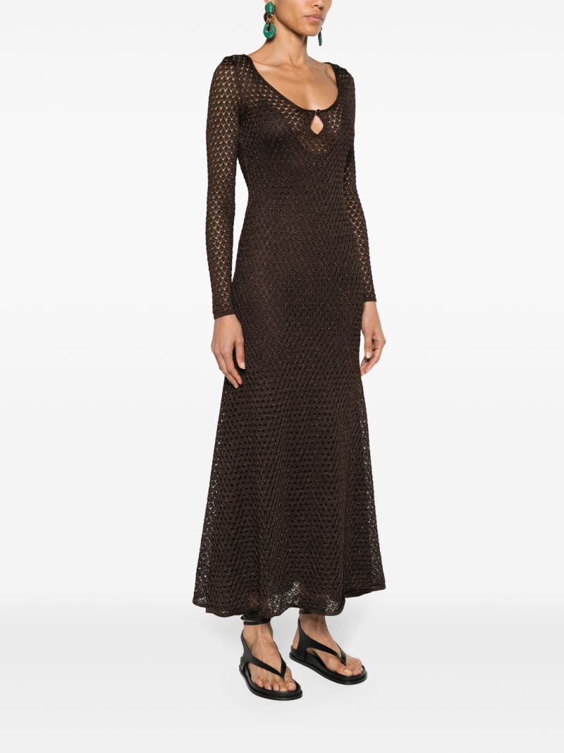 Brown Open-knit Lurex Maxi Dress