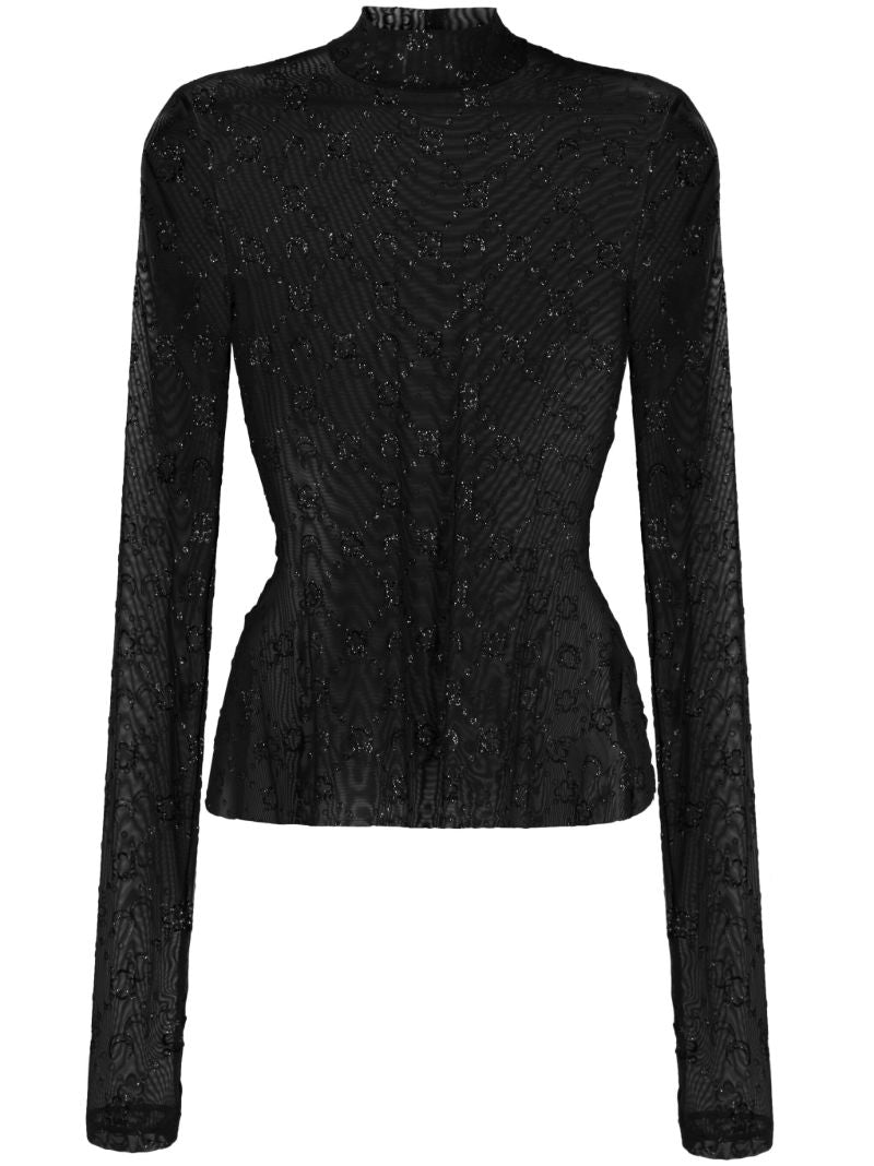 Black Regenerated Moonogram-flocked Top