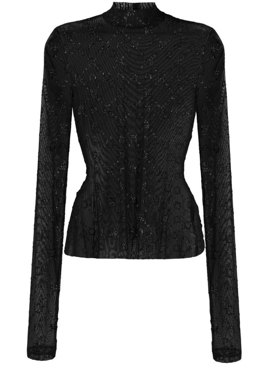 Black Regenerated Moonogram-flocked Top