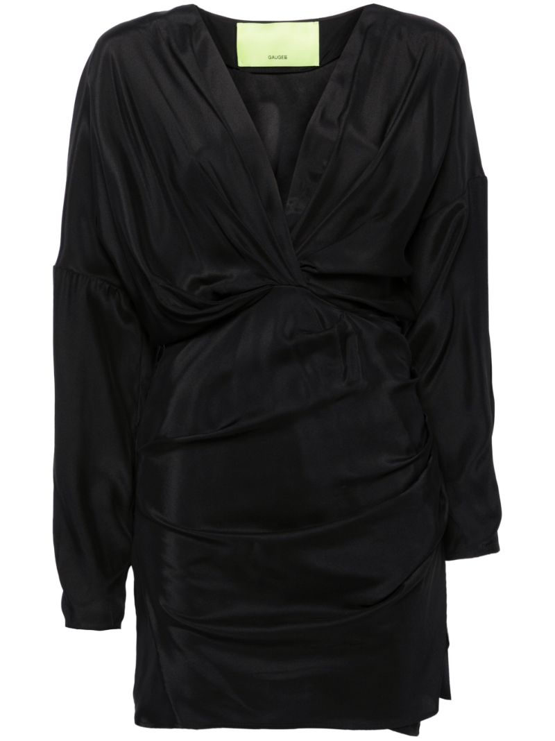 Black Asuka Gathered Silk Dress
