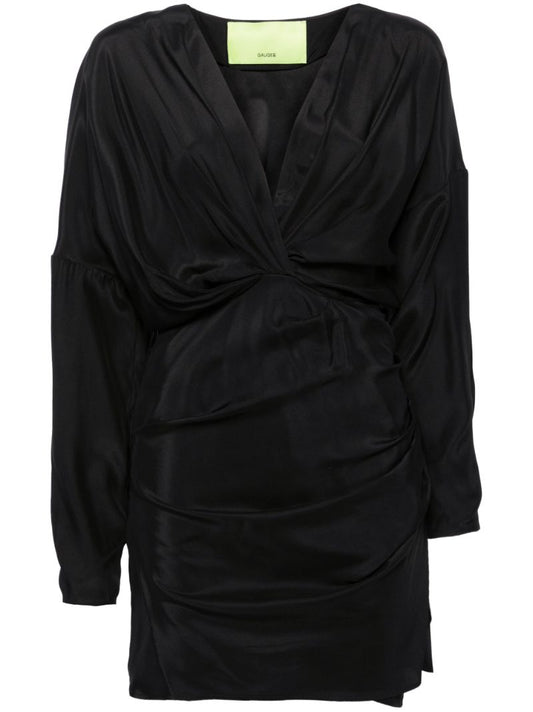 Black Asuka Gathered Silk Dress
