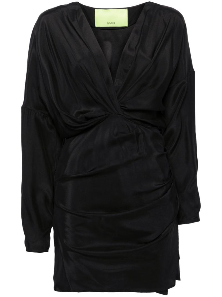Black Asuka Gathered Silk Dress