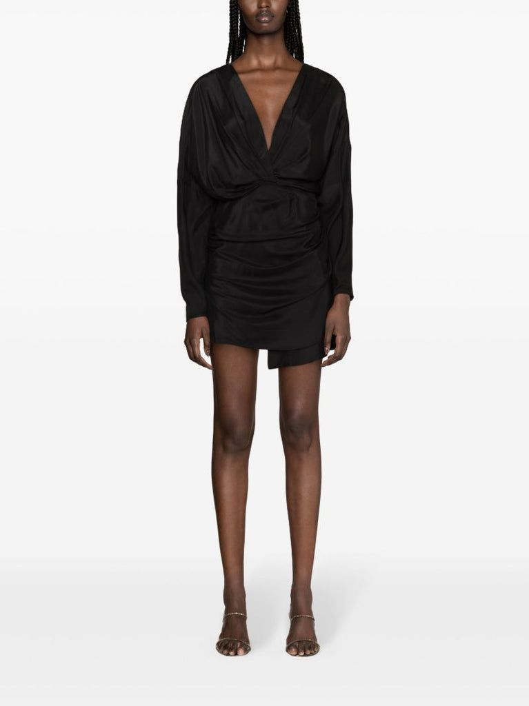 Black Asuka Gathered Silk Dress
