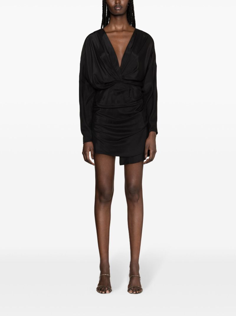 Black Asuka Gathered Silk Dress