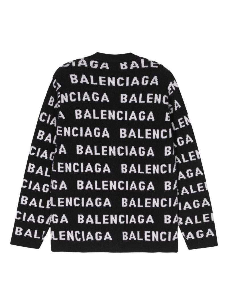 Black Intarsia Logo Wool Cardigan