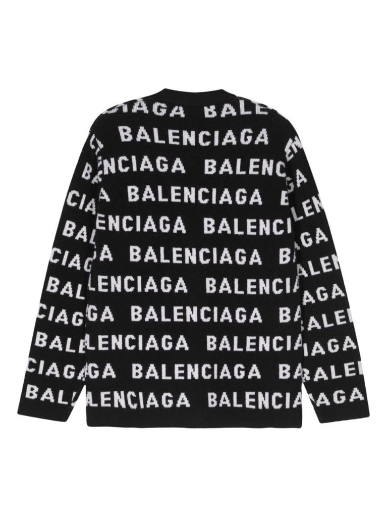 Black Intarsia Logo Wool Cardigan