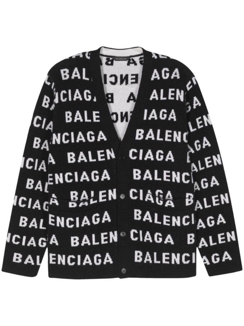 Black Intarsia Logo Wool Cardigan