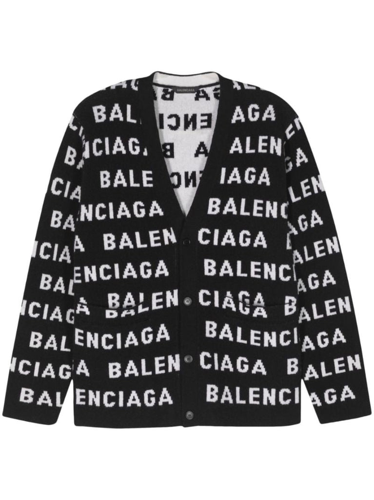 Black Intarsia Logo Wool Cardigan