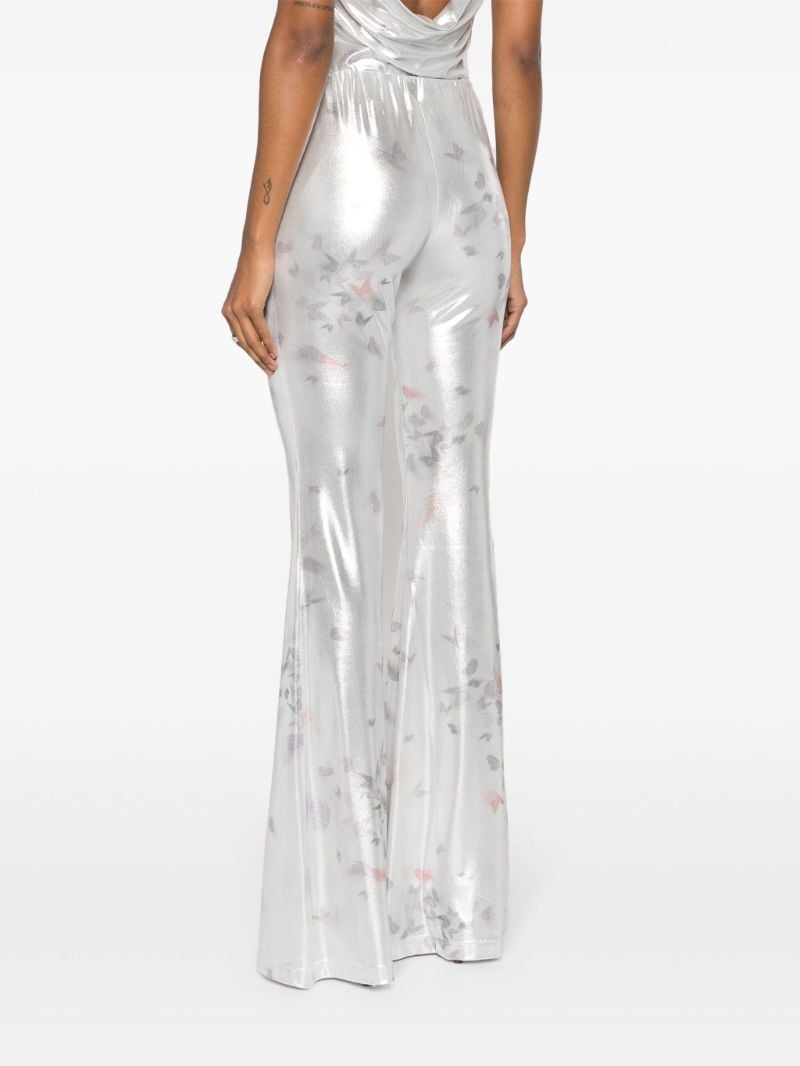 Silver-tone Slender Butterfly-print Flared Trousers