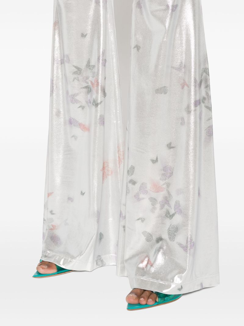 Silver-tone Slender Butterfly-print Flared Trousers