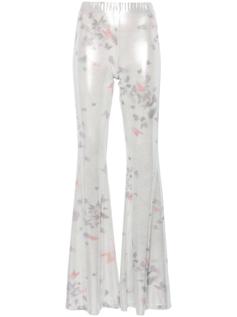 Silver-tone Slender Butterfly-print Flared Trousers