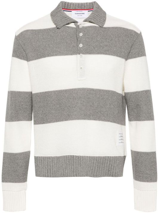 Grey Striped Cotton Sweater