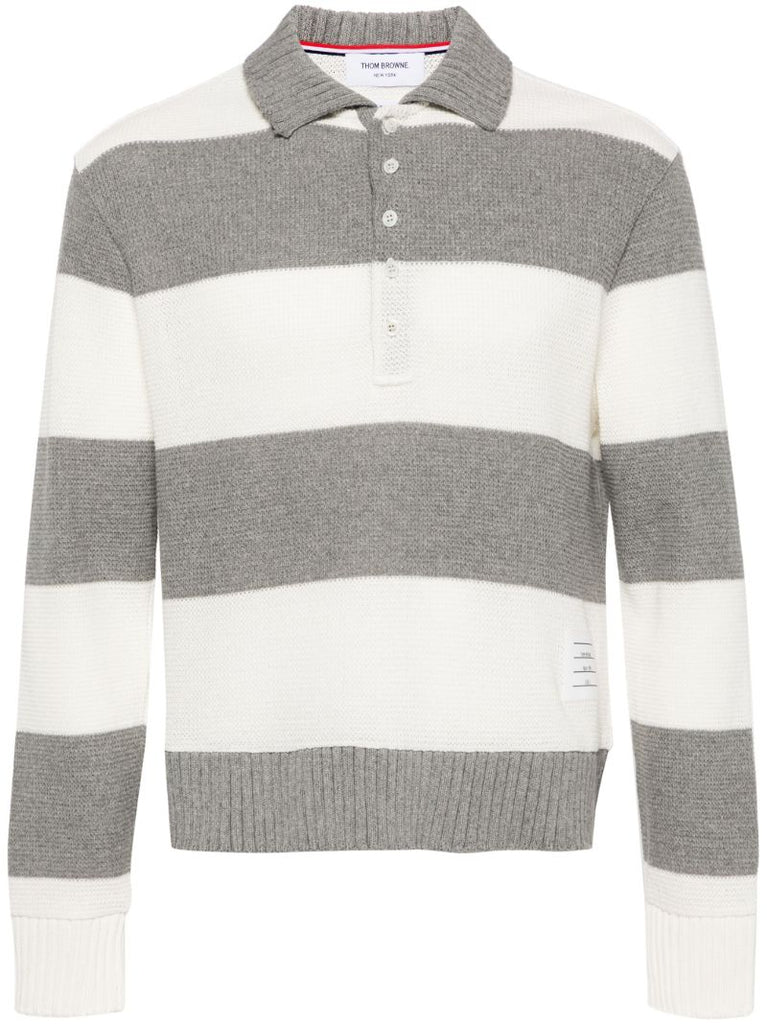 Grey Striped Cotton Sweater