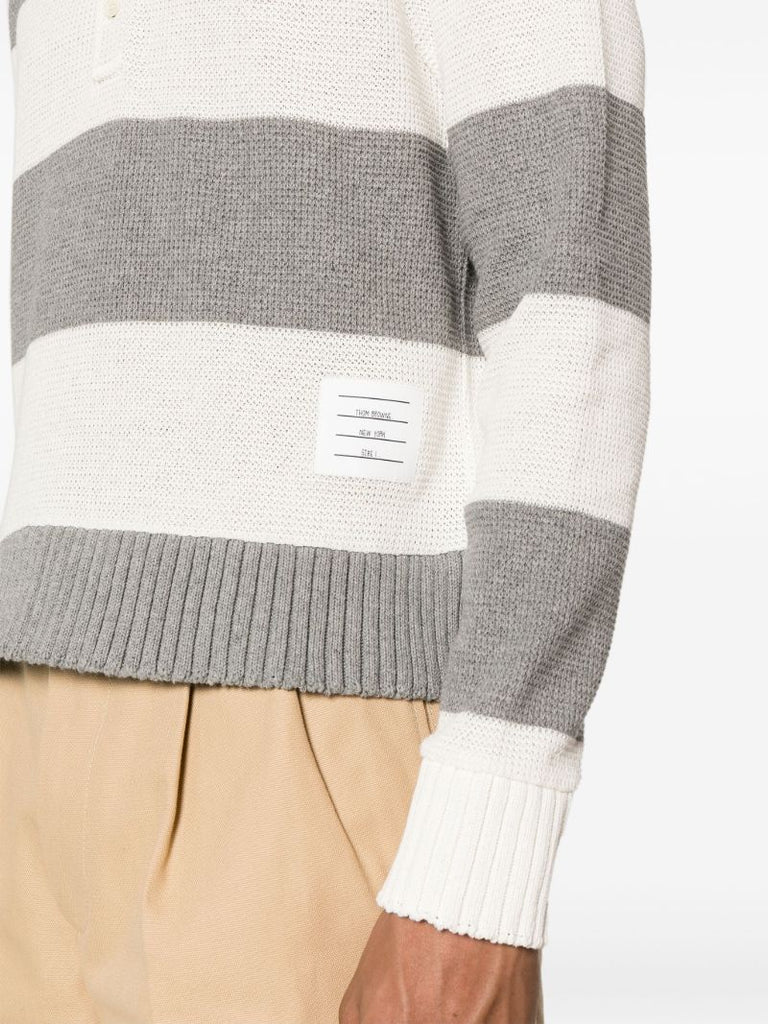 Grey Striped Cotton Sweater