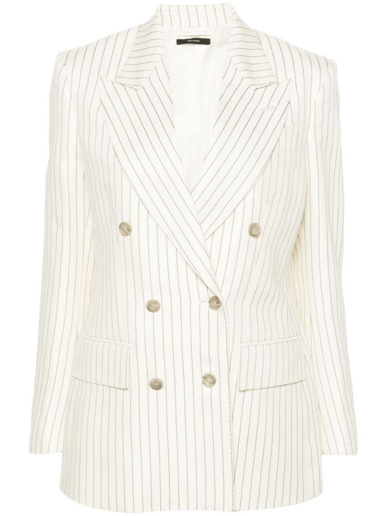 White Striped Single-breasted Blazer