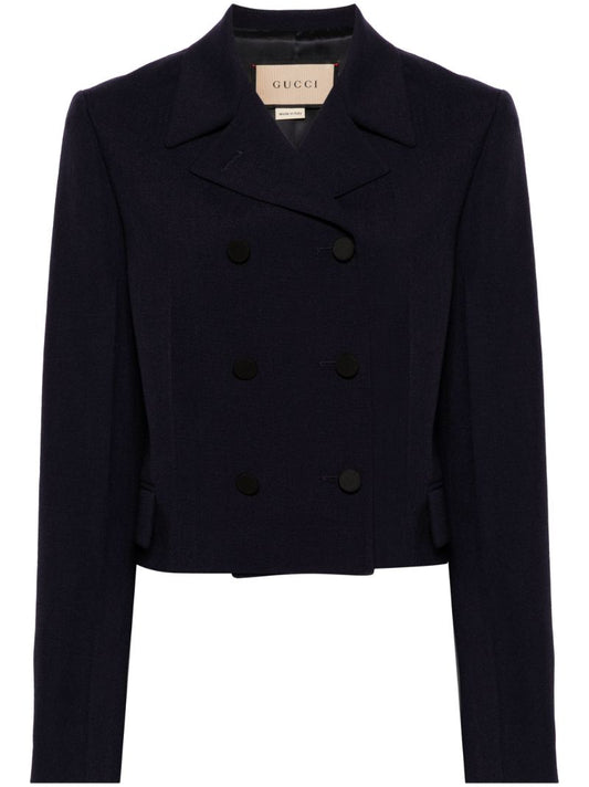 Black Double-breasted Cropped Jacket