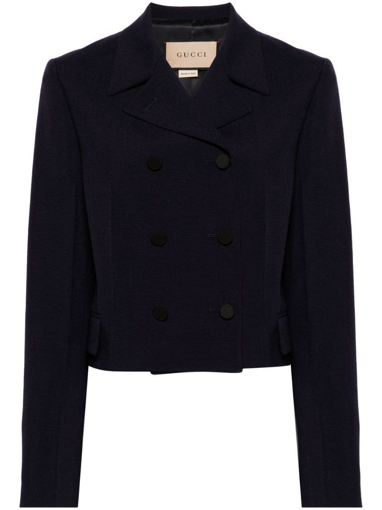 Black Double-breasted Cropped Jacket