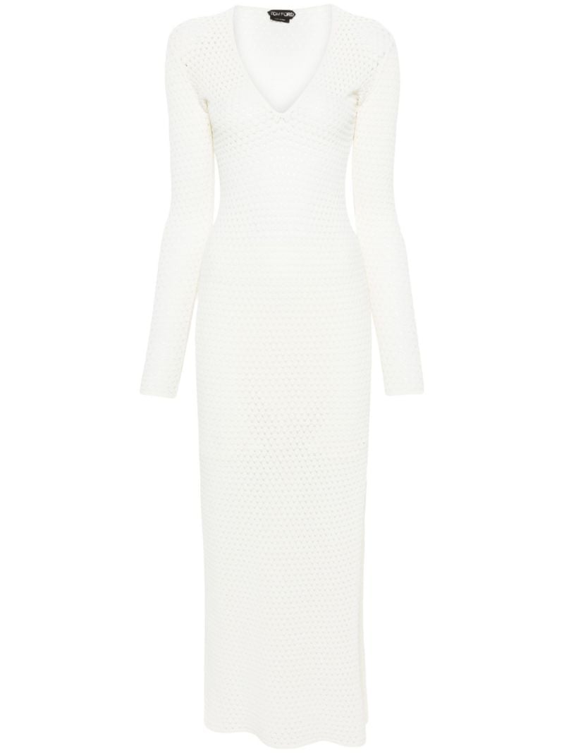 White Pointelle-knit Maxi Dress