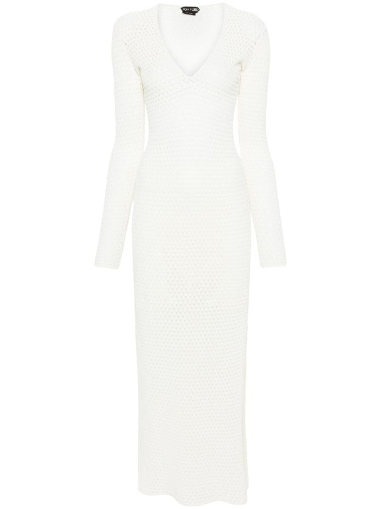 White Pointelle-knit Maxi Dress