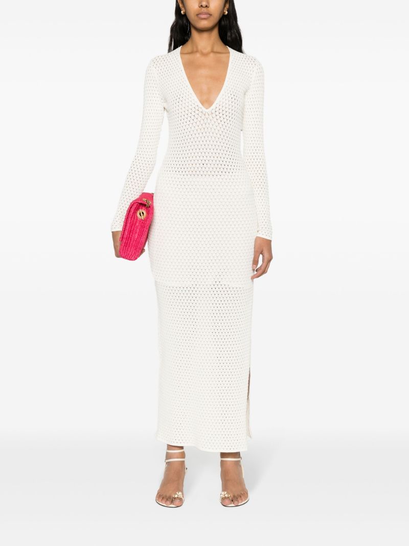 White Pointelle-knit Maxi Dress