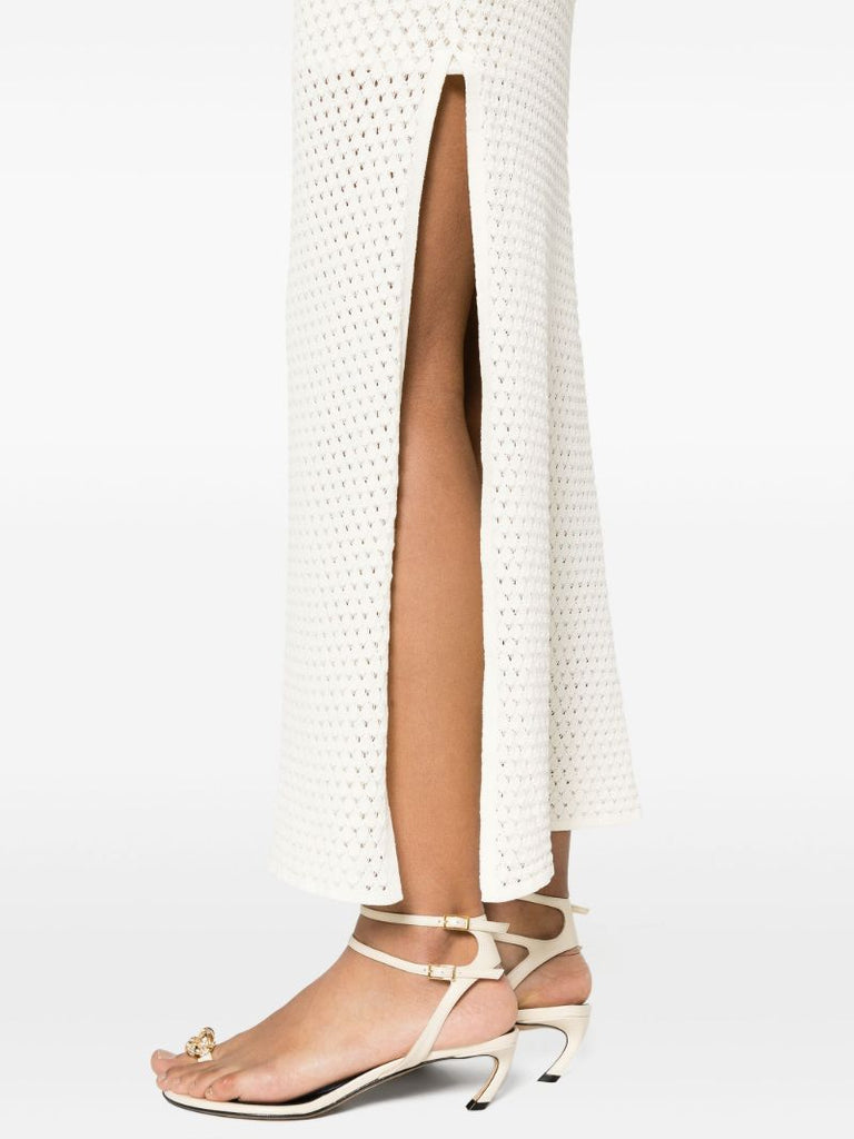 White Pointelle-knit Maxi Dress