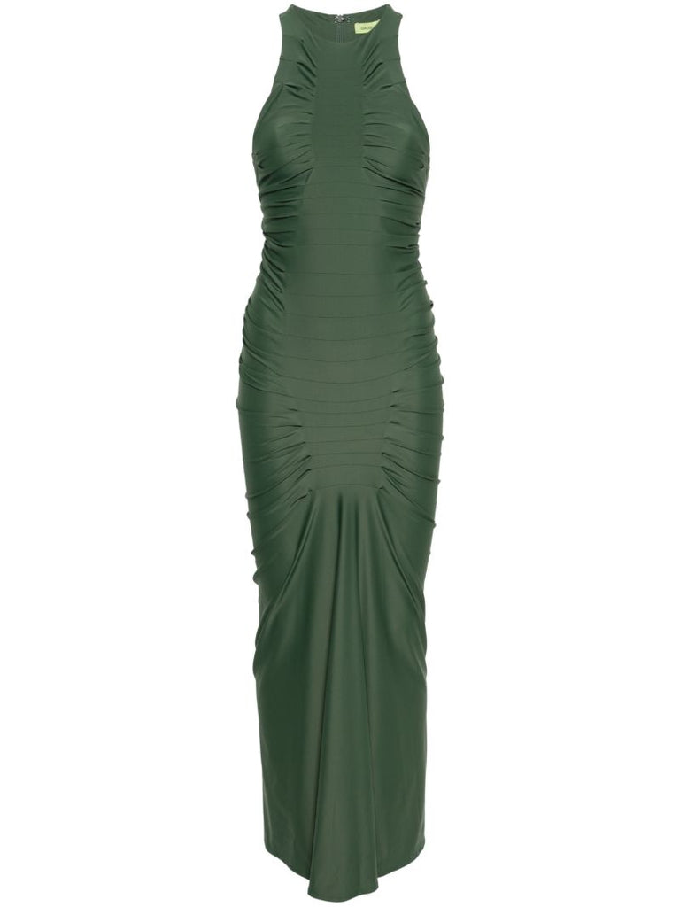 Green Deni Draped Maxi Dress
