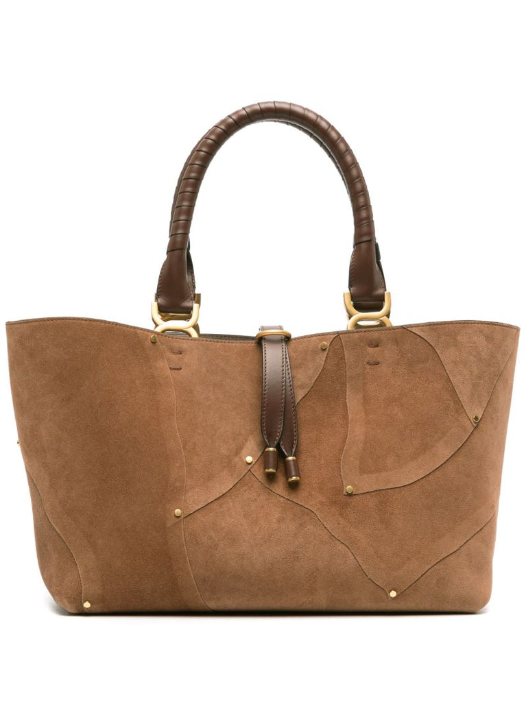 Brown Marcie Suede Patchwork Tote Bag