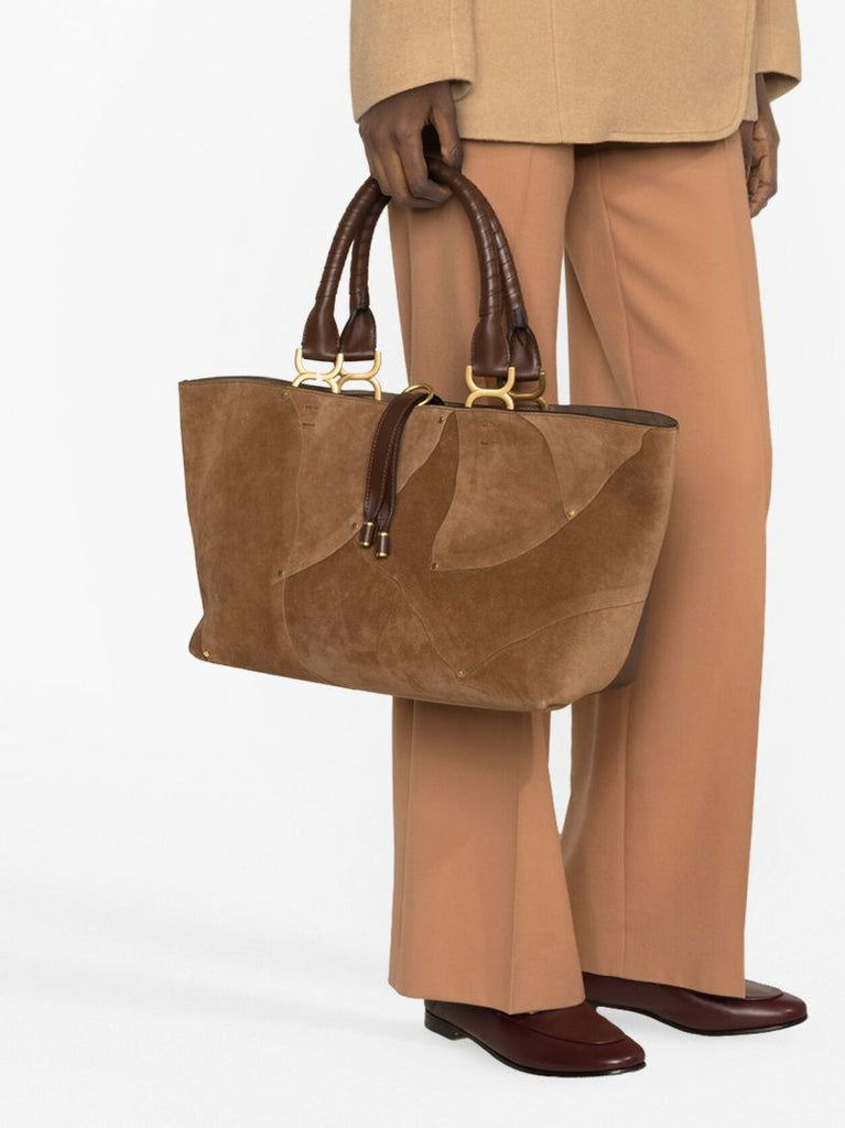 Brown Marcie Suede Patchwork Tote Bag