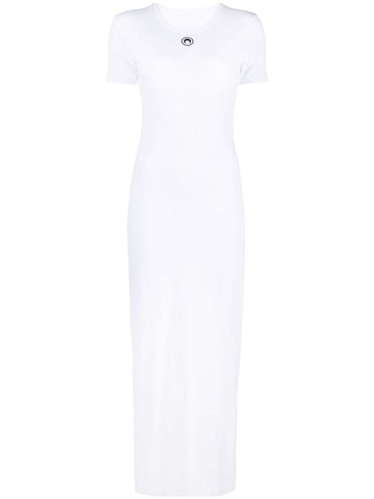 White Crescent Moon Ribbed Dress