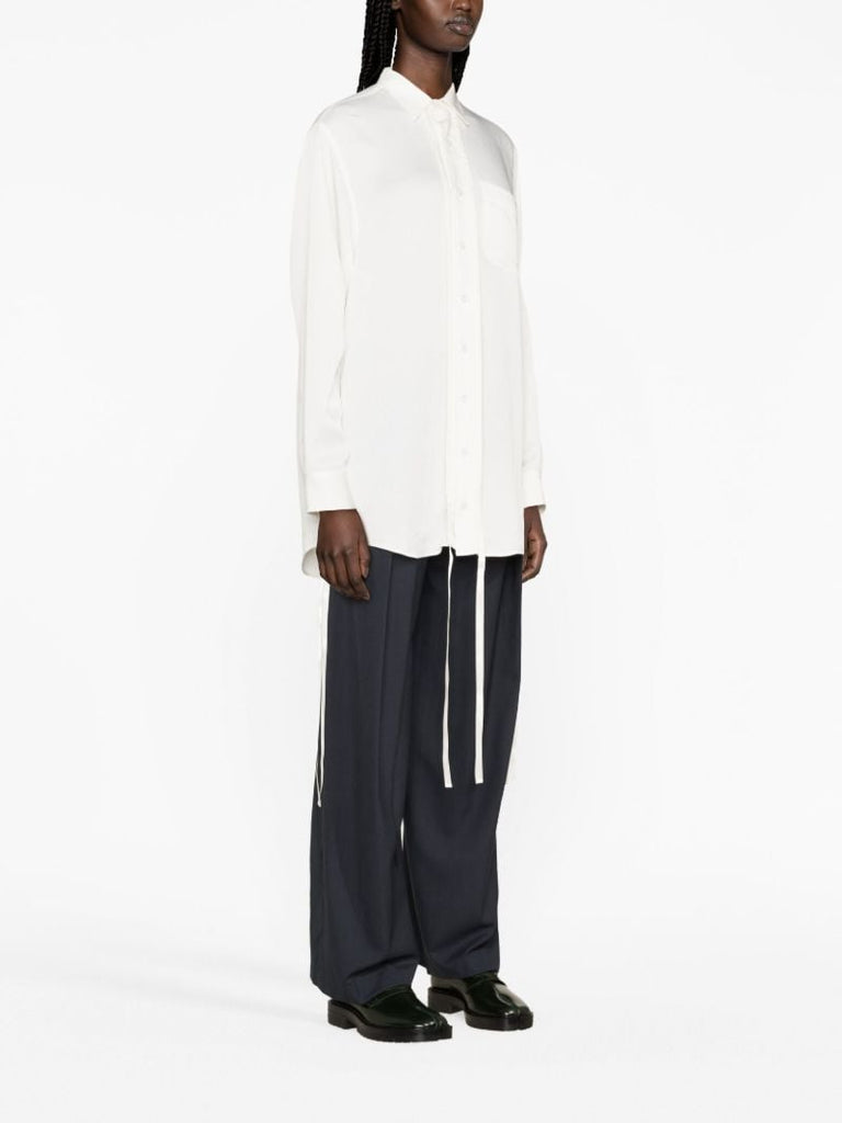 White Shirred Long-sleeve Shirt