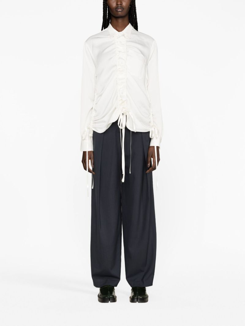 White Shirred Long-sleeve Shirt
