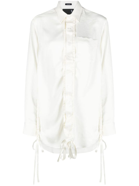 White Shirred Long-sleeve Shirt