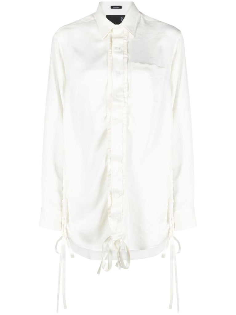 White Shirred Long-sleeve Shirt