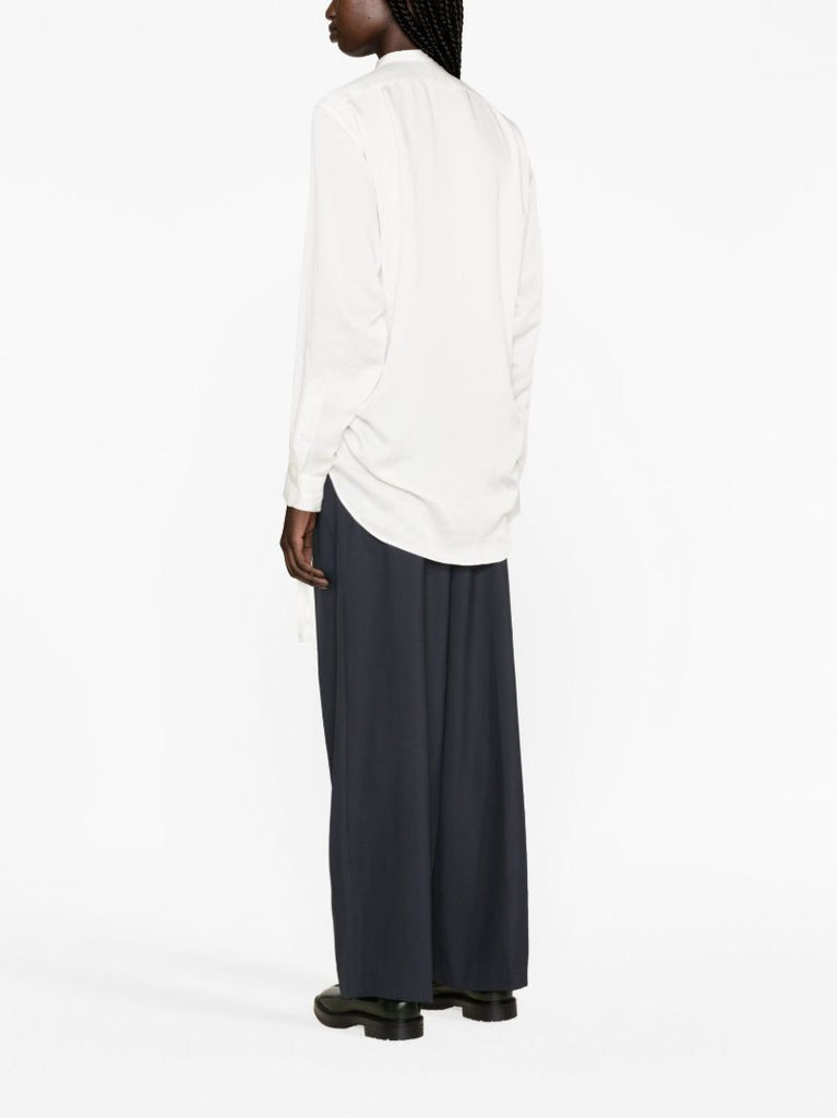 White Shirred Long-sleeve Shirt