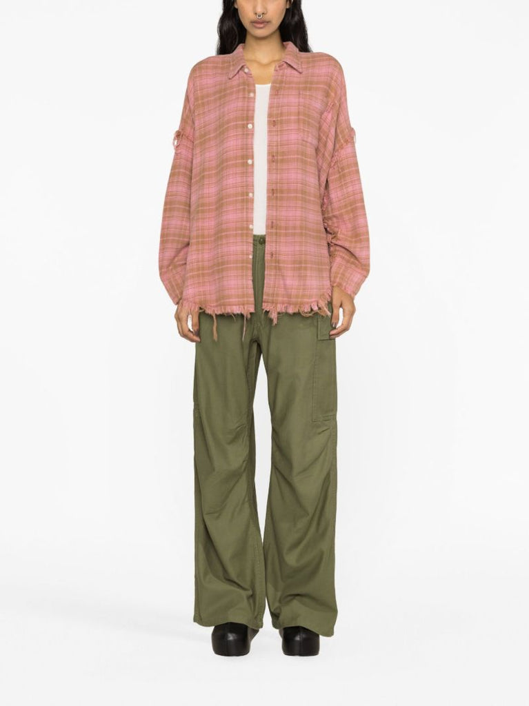 Pink Checked Frayed Cotton Shirt