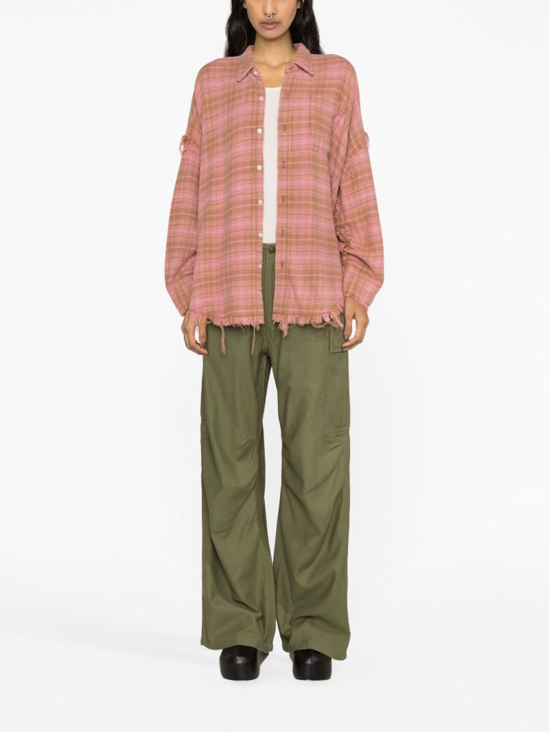 Pink Checked Frayed Cotton Shirt