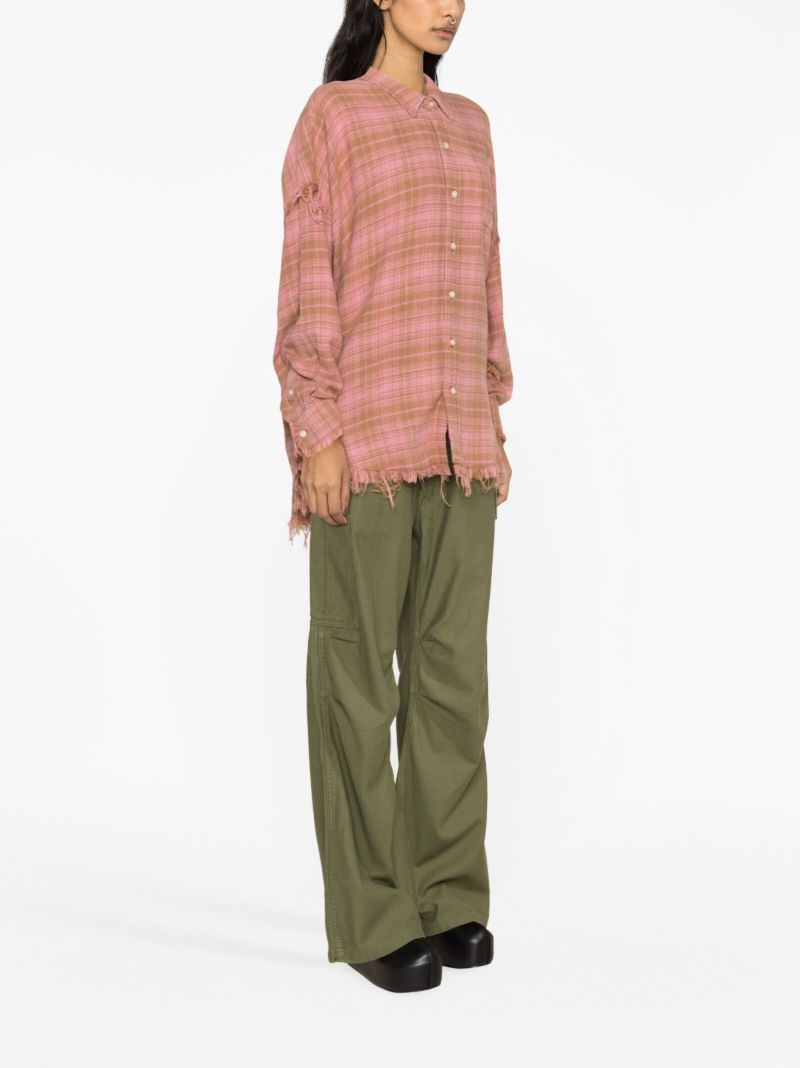 Pink Checked Frayed Cotton Shirt