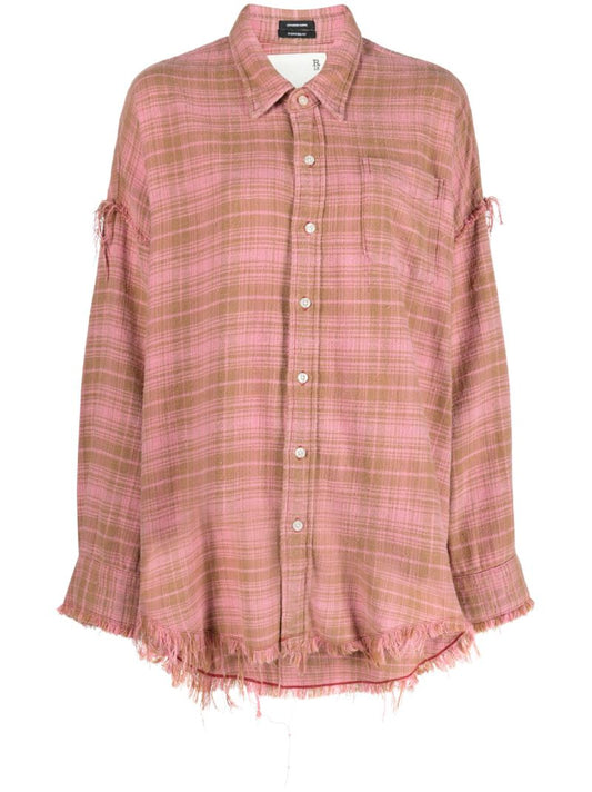 Pink Checked Frayed Cotton Shirt