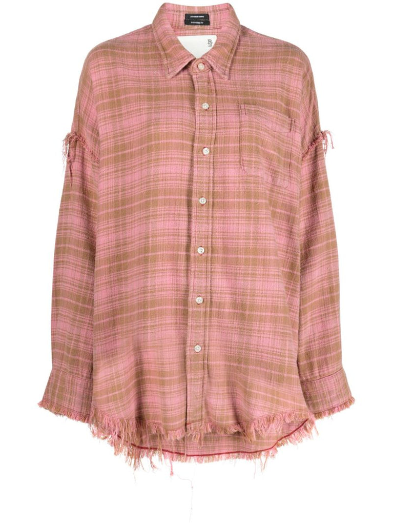Pink Checked Frayed Cotton Shirt