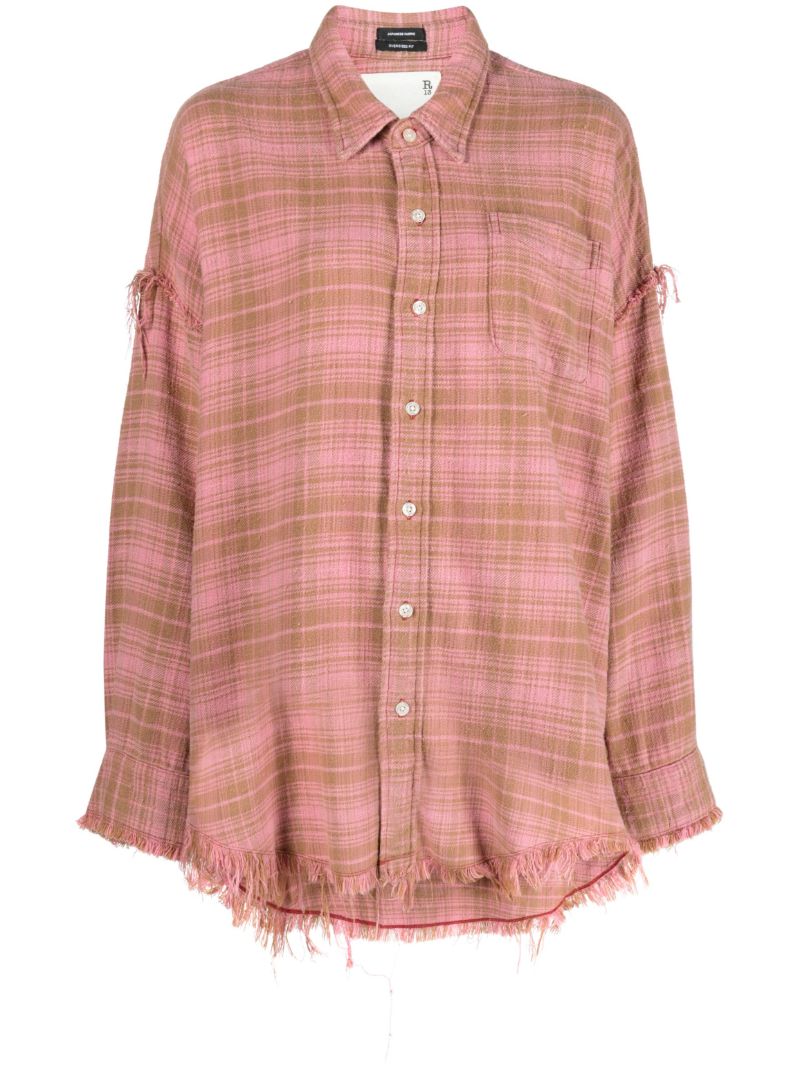 Pink Checked Frayed Cotton Shirt