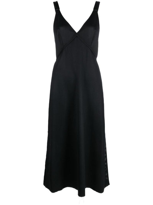 Black Grunge Wool Midi Dress