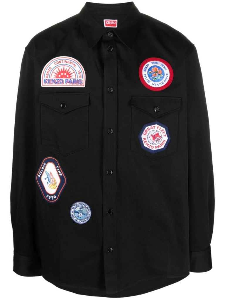 Black Logo-patch Cotton Shirt
