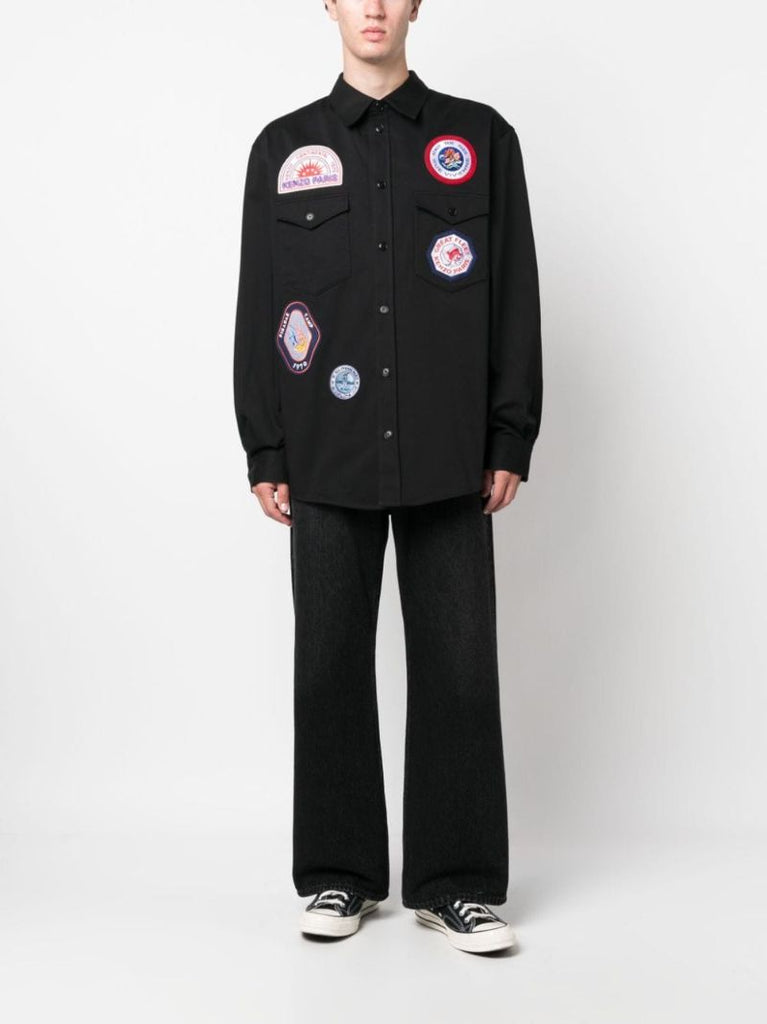 Black Logo-patch Cotton Shirt