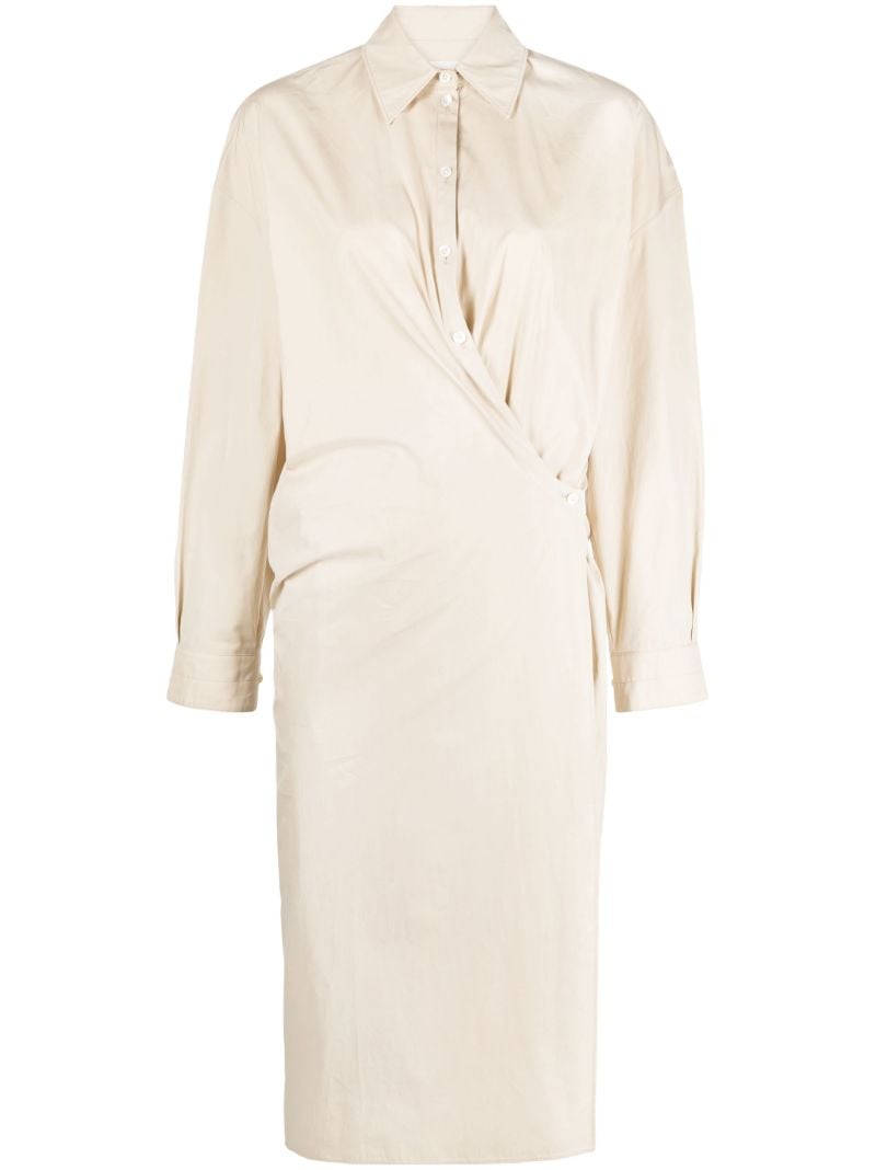 Neutral Wrap Silk Shirt Dress